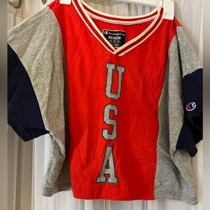 Champion V-Neck Varsity Color Block Crop Top